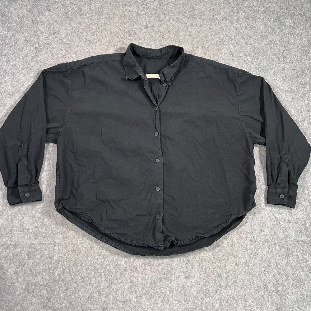 Jesse Kamm Black Long Sleeve Button Down Curved Hem Shirt Women's Size XS/Small